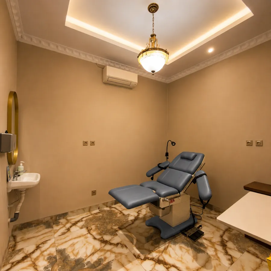 Ruang tindakan estetik ME Clinic dengan kursi tindakan