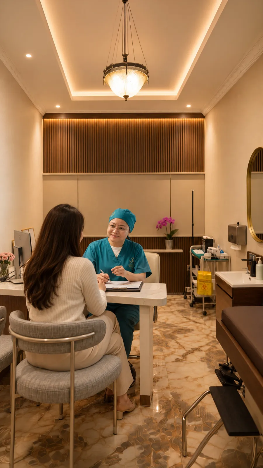 Dokter ME Clinic berdiskusi dengan pasien di ruang konsultasi