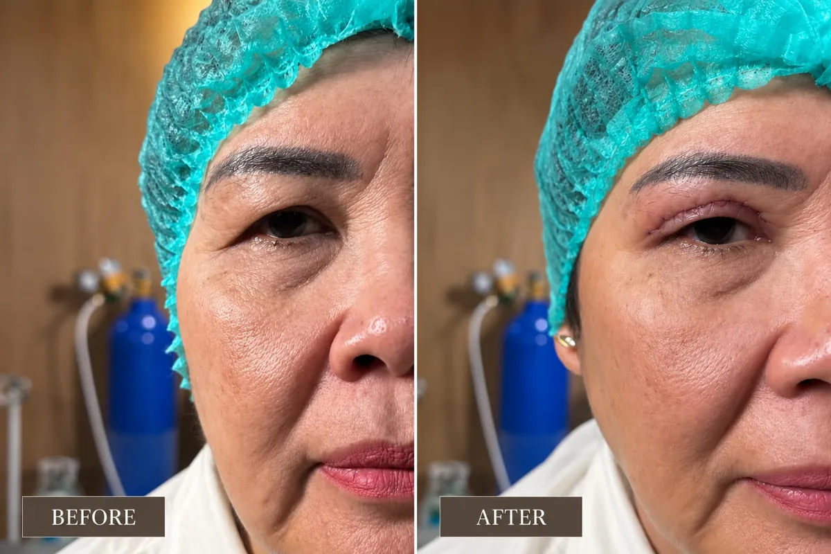Foto sebelum dan sesudah Upper blepharoplasty (kelopak mata atas) pada pasien ME Clinic